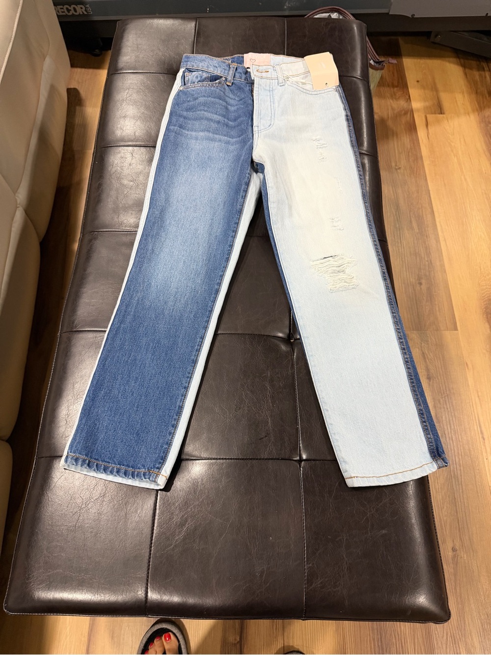 REVICE Two-Tone Straight Jeans in Dark Blue & Light Blue